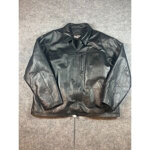 Rawlings Men's XL Black Genuine Leather Jacket Quilted Lining Full Zip Pockets